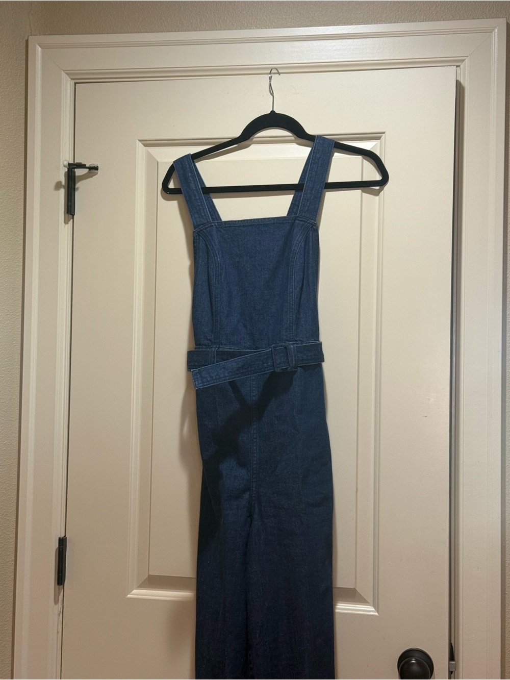 Madewell Dark Blue Denim Square-Neck Jumpsuit with Belt